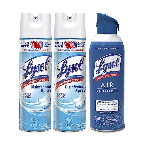 Lysol Bundle containing x2 Lysol Disinfectant Spray for Hard and Soft Surfaces, Crisp Linen, 19 Fl. Oz + Lysol Air Sanitizer Spray, For Air Sanitization and Odor Elimination, White Linen, 10 Fl. Oz