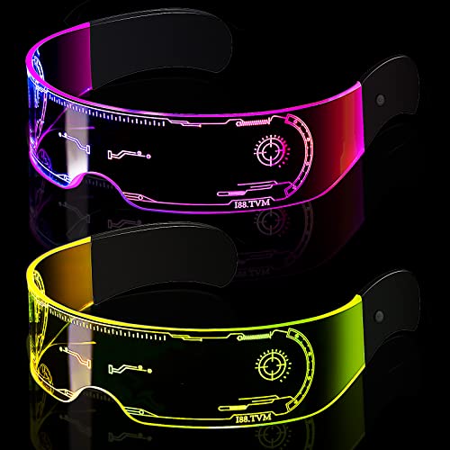 ZAUGONTW 2 Pairs LED Glasses 7 Colors Futuristic Light Up Glasses for Adult Cosplay Festivals Halloween Bars Clubs Parties
