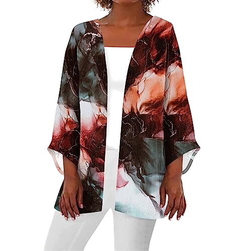 Lightweight Cardigans for Women Cardigan Sweaters for Women Lightweight Cardigan Sweaters for Women Dressy 3/4 Sleeve Sweater Coat Outwear Tops Generic Casual Kimono Loose Cover Up Printed Jacket