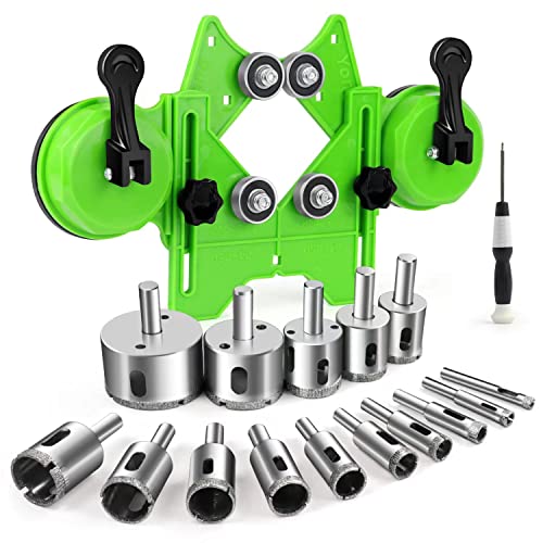 Diamond Hole Saw Kit 17PCS Drill Bits Sets with Double Suction Cups Guide Jig Fixture from 4mm-83mm Hollow Drill Set for Ceramic, Glass, Tile, Porcelain, Marble, Granite