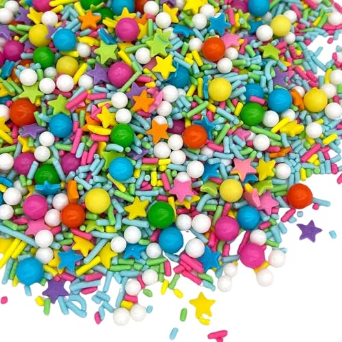 Manvscakes Edible Sprinkles with Assorted Shapes and Sizes for Parties, Metallic Sprinkle Mix for Cookies, Ice Cream, Cake and Cupcake Decorating, 4 oz (Rainbow)