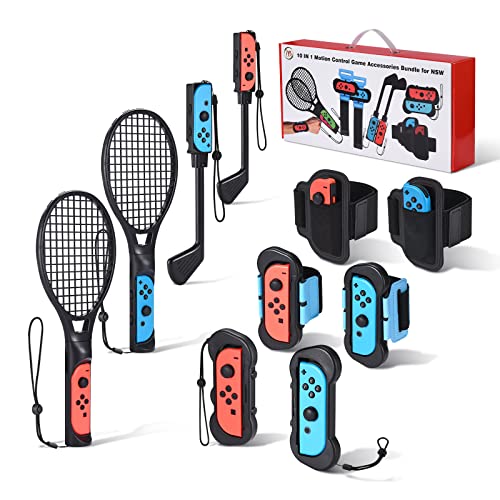 2023 Nintendo Switch Sports Accessories - 10 in 1 Nintendo Switch Accessories: Joy-Con Cases, Wrist Bands, Golf Clubs, Rackets, Leg Straps - Nintendo Switch Sports & Just Dance 2023 Switch