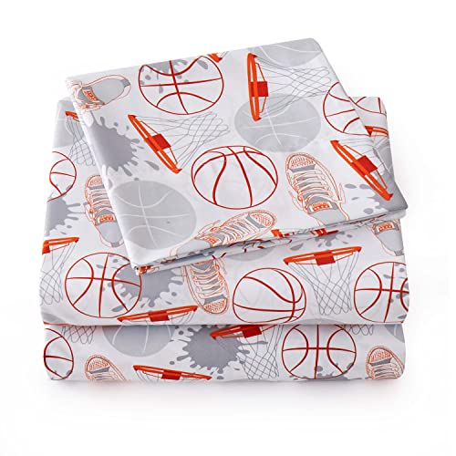 1500 Supreme Kids Bed Sheet Collection - Fun Colorful and Comfortable Boys and Girls Toddler Sheet Sets - Deep Pocket Wrinkle Free Soft and Cozy Bedding - Twin, Basketball