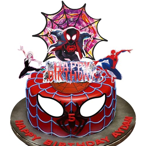 7 Pcs Spider Cake Topper Set, Hero Cake Decorations, Man Theme Birthday, Party Supplies for Parallel Universe Theme