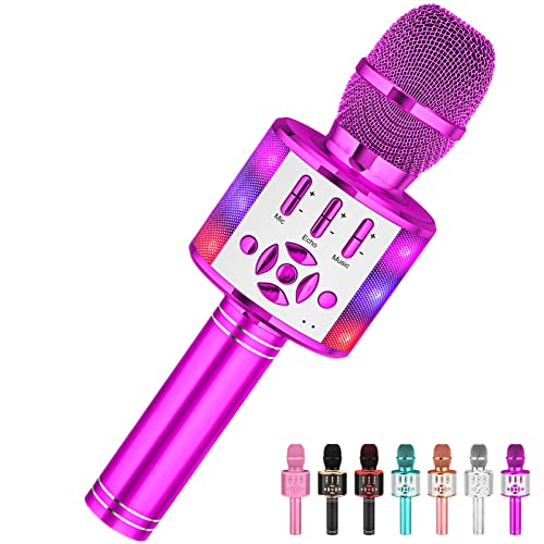 Amazmic Kids Karaoke Microphone Machine Toy Bluetooth Microphone Portable Wireless Karaoke Machine Handheld with LED Lights, Gift for Children Adults Birthday Party, Home KTV(Purple)