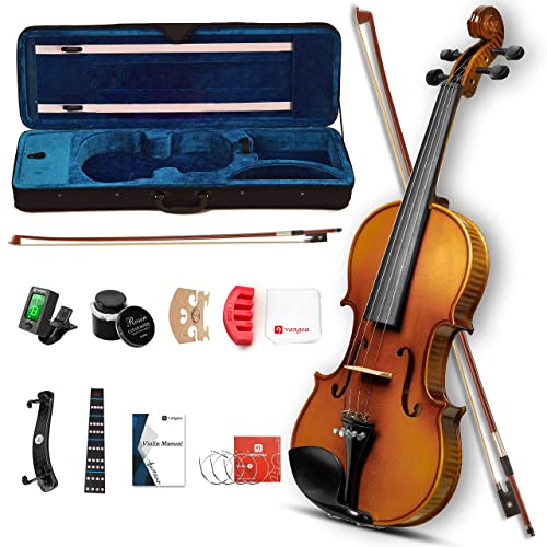Vangoa Violin 4/4 Full Size Set Acoustic Violin Fiddle Kit Professional Solid Wood Violin Spruce Top Matched Unique Maple Wood Pattern Premium Ebony Fitting Violin Starter Kit for Beginner Adults