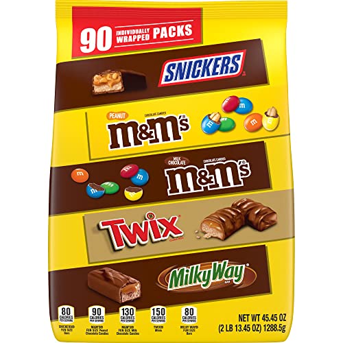 Mars M&M'S Milk Chocolate, M&M'S Peanut, SNICKERS, TWIX & MILKY WAY Individually Wrapped Bulk Chocolate Christmas Candy Assortment, 45.45 oz, 90 Piece Bag