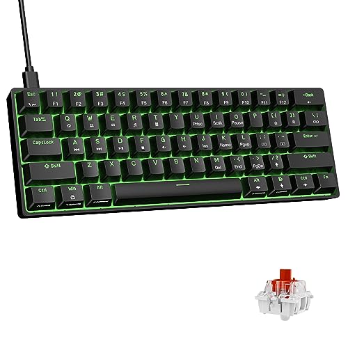 DIERYA DK61SE 60% Mechanical Gaming Keyboard, 61 Keys Anti-Ghosting, LED Backlight, Detachable USB-C, Ultra-Compact Mini Wired Keyboard with Red Linear Switch for Windows Laptop PC Gamer Typist