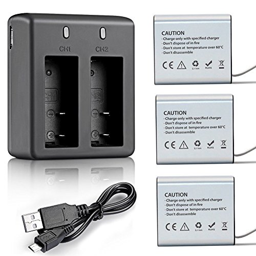 VVHOOY 3x1350mAh Action Camera Battery, Rechargeable Batteries with USB Dual Charger, Compatible with AKASO EK7000/Brave 4/Dragon Touch Vision 3/APEMAN/Apexcam/Vemont/Crosstour/Campark Sports Camera