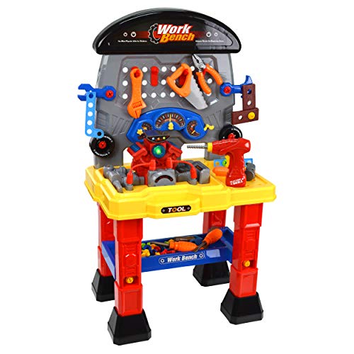 Kids Construction Toy Playset Work Shop Station for Toddlers, Kids, and Small Children - Includes Battery Operated Drill, Engine, and Plenty of Essential Construction Tools