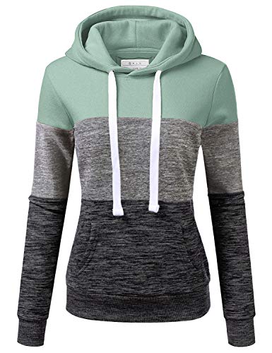 DOUBLJU Women's Basic Simple Lightweight Pullover Long Sleeve Hoodie DUSTYBLUE L