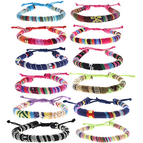 FROG SAC 12 Woven Bracelets for Women and Men, Boho Ethnic Friendship Bracelet Pack for Teen Girls, Adjustable VSCO Girl Stackable Beach Jewelry, Easter Basket Fillers Stocking Stuffers for Boys