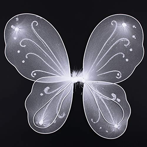 Dushi Colle Girls Butterfly Fairy Kid Wings for Fairy Costumes Sparkle Fairy Princess Wings Party Favor White