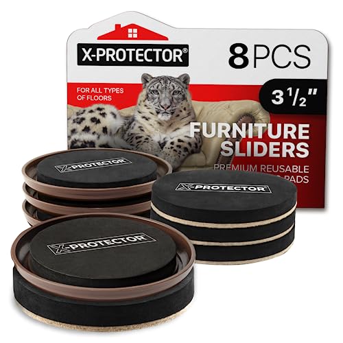 X-Protector Furniture Sliders - 8 PCS 3 1/2' - 4 Furniture Sliders Hardwood Floors & 4 Furniture Sliders for Carpet - Moving Pads for All Floor Types! Reusable Sliders to Move Furniture Easily!