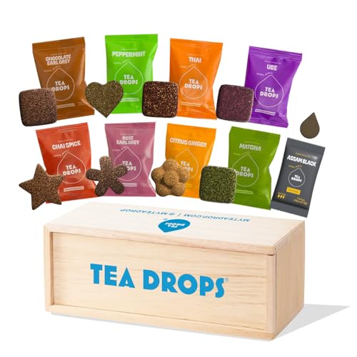 Tea Drops Gift Set | Organic Dissolvable Loose Leaf Tea | Chai Spice Chocolate Earl Grey Citrus Ginger Rose Matcha Peppermint Ube Black Assam Thai | 9 Sampler Assortment - 1 Per Flavor