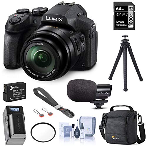 Panasonic Lumix DMC-FZ300 Digital Camera, 12.1 Megapixel, 1/2.3-inch Sensor, 4K Video, 24X Zoom Lens F2.8 Bundle with Bag, Mic, Wrist Strap, Battery, Charger, 64GB SD Card, UFO 2 Tripod + More