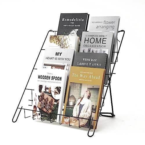 NEESEEYEE Wire Magazine Rack with 4 Open Tiers,Book Signing Rack,Wire Countertop Rack,Holds Both Magazines and Brochures,Display Rack Wire - Black Wire
