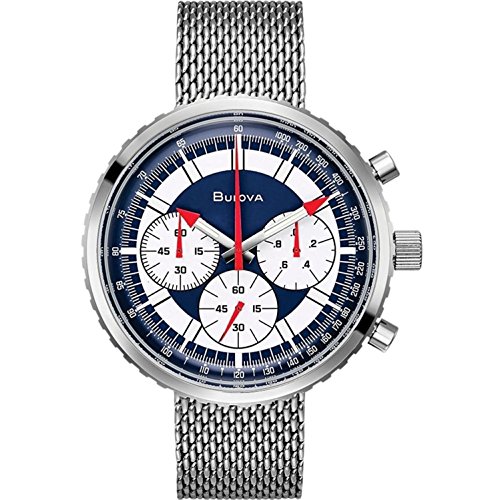 Bulova Men's Archive Series 'Chronograph C' 6-Hand Chronograph Precisionist Stainless Steel Mesh Watch with Interchangable Blue Leather Strap; Sapphire Crystal Style: 96K101