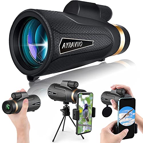 AYRAVIIO 12×60 Monocular Telescope with Smartphone Holder & Upgraded Tripod, High Powered SMC & BAK4 Scope, Birthday Gifts for Men Dad Him Husband Teen, Outdoors Gadgets for Birdwatching