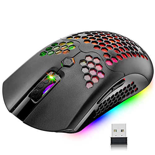 Wireless Gaming Mouse,16 RGB Backlit Ultralight Wireless/Wired Mice with Programmable Driver,Rechargeable 800mA Battery,Pixart 3325 12000 DPI,Lightweight Honeycomb Shell for PC Gamers(Black)