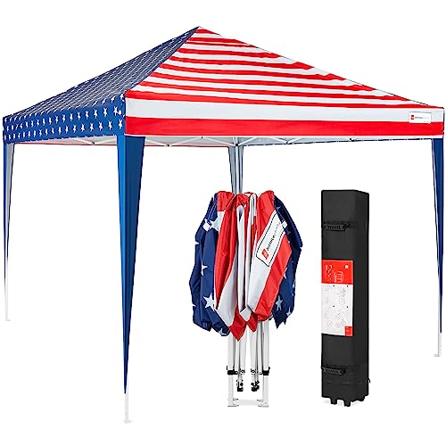 Best Choice Products 10x10ft Pop Up Canopy Outdoor Portable Folding Instant Lightweight Gazebo Shade Tent w/Adjustable Height, Wind Vent, Carrying Bag - American Flag
