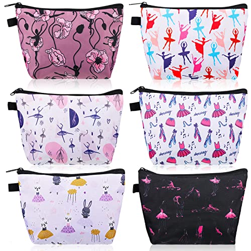 Saintrygo 6 Pack Cute Cosmetic Ballet Bag Ballet Girl Dance Gifts Dance Makeup Bag Adorable Travel Ballet Pouch Dance Cosmetic Case Toiletry Organizer for Girls Women Dancer, 6 Styles