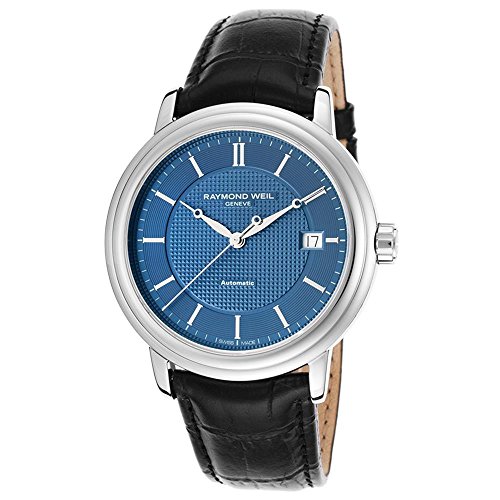 Raymond Weil Maestro Automatic Blue Dial Black Leather Mens Watch 2837-STC-50001
