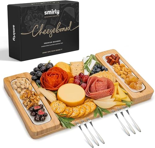 SMIRLY Charcuterie Boards Gift Set: Charcuterie Board Set, Bamboo Cheese Board Set - Unique Mothers Day Gifts for Mom - House Warming Gifts New Home, Wedding Gifts for Couple, Bridal Shower Gift