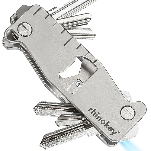 Rhinokey - Titanium Keyholder Key Organizer Keychain Men Compact Key Wallet Built-In LED Light and 10+ Multifunctional (GREY)