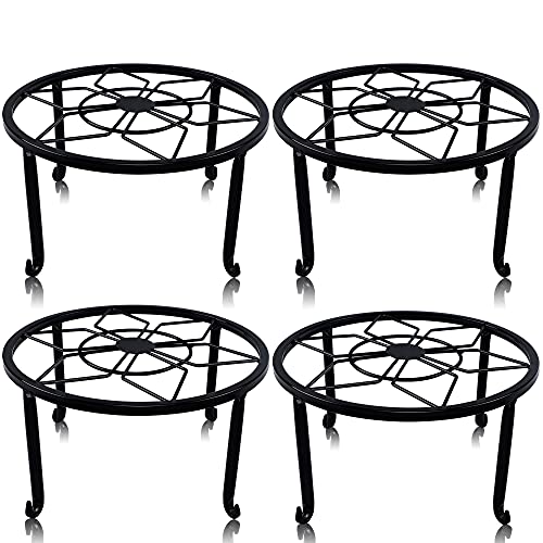 yosager 4 Pack Metal Plant Stands for Flower Pot, Heavy Duty Black Iron Potted Stand Holder, Indoor Outdoor Rustproof Metal Planter Container Round Supports Display Rack for Home & Garden Decor