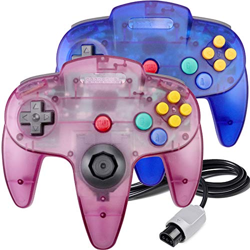 King Smart N64 Controller, Wired N64 Controllers with Upgraded Joystick for Original N64 Console (Sapphire Blue and Clear Purple)