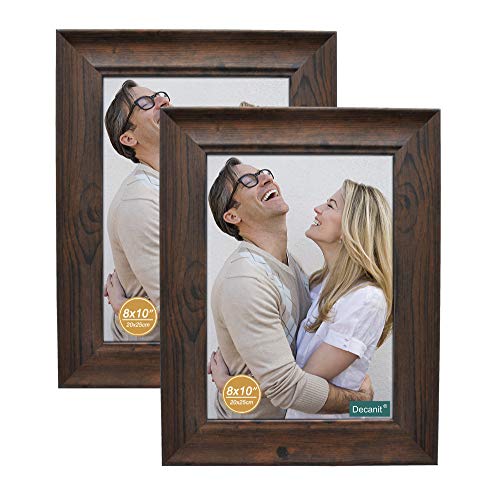 DECANIT 8x10 Picture Frames Rustic Distressed Brown Wood Pattern High Definition Glass for Table Top Display and Wall Mounting Photo Frame，Pack of 2