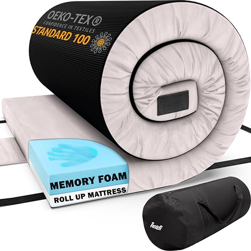 Matrix Cell Memory Foam Camping Mattress Pad - CertiPUR-US Roll Up Mattress - Car Foldable Floor Mat for Adults - Sleeping Pad Guest Bed - Portable Travel Cot Pad - Camp Bed Roll