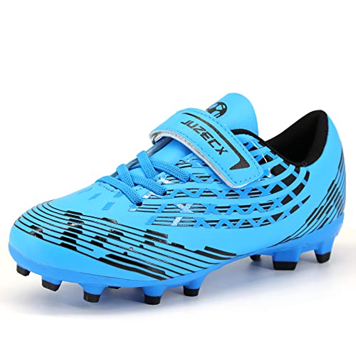 Juzecx Girls Soccer Shoes Boys Soccer Cleats Kids Football Shoes Indoor Outdoor Cleats Child AG/FG Soccer Soccer Training Shoes Blue 2.5 Big Kid