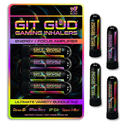 GIT GUD Nasal Stick Variety 4-Pack | Energy, and Focus Amplifier | Stimulating, Smelling Vapors for Instant Wake Up | Powerful Mint, Essential Oil Nose Aromatherapy | Ultimate Variety No. 2