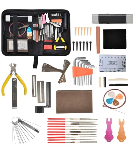 74Pcs Guitar Tools Kits Repair Setup Maintenance Adjustments Cleaning DIY for Electric Guitar, Ukulele, Bass Banjo & Other Stringed Instruments Beginner Professionals Luthier Easy Use GAT-188