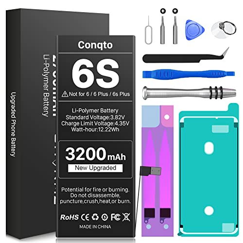 [3200mAh] Battery for iPhone 6S (2024 New Version), Conqto New Upgraded Higher Capacity 0 Cycle Battery Replacement for iPhone 6S Model A1633, A1688, A1700 with Complete Professional Repair Tool Kits