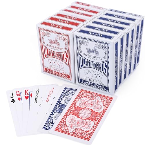 LotFancy Playing Cards, 12 Pack, Decks of Cards Bulk, Poker Size, Standard Index, for Blackjack, Euchre, Canasta Card Game, 6 Blue and 6 Red, Casino Grade