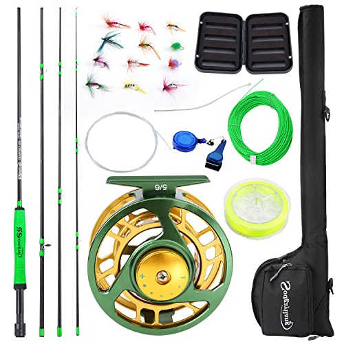 Sougayilang Standard Fly Fishing Combo Starter Kit, 5/6 Weight 9' Fly Rod with SuperPolymer Handle, Accessories, CNC Fly Reel, Carrying Case, Fly Box Case & Fishing Flies