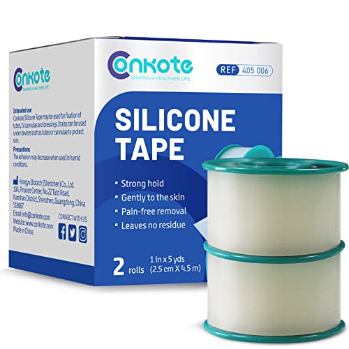 Conkote Pain-Free Removal Silicone Tape 1' x 5 Yards, Strong Adhesion and Hypoallergenic, Good for Sensitive Skin, 2 Rolls