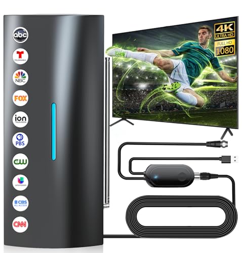 980 Miles Range Digital Antenna for TV, TV Antenna for Smart TV Indoor, TV Antenna Indoor/Outdoor with Adjustable Amplifier Signals Booster, Support 8K 4K 1080P for All TVs - 36ft Coax Cable