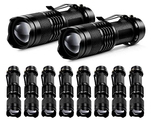 10 Pack Mini Flashlight LED Flashlight 3 Mode Flashlight Adjustable Handheld Flashlight for Camping Hiking Outdoor Work (Black)