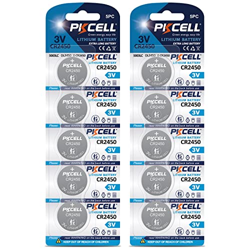 PKCELL CR2450 3V Lithium Button Cell Battery for Dive Computer,Flameless Candles Thermometer(10pcs)