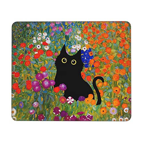 Black Cat Mouse Pad, Cute Anime Mouse Pad for Wireless Mouse, Rectangle Waterproof Mousepad for Desk with Non-Slip Rubber Base, Suitable for Home & Office, 9.5 x 7.9 Inch