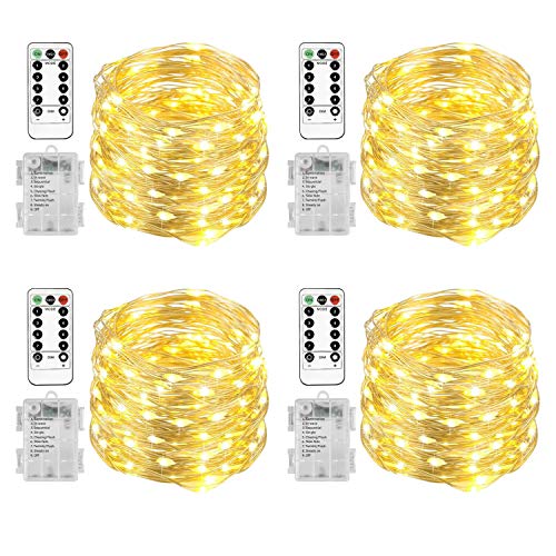 Homemory 4 Pack 20 Ft 60 LED Fairy Lights Battery Operated Christmas Lights with Remote Waterproof 8 Modes Firefly Twinkle String Lights for Party Bedroom Wedding Halloween Decorations