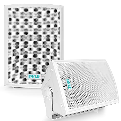 Pyle Home Pyle PDWR63 Dual Waterproof Outdoor Speaker System-6.5 Inch Pair of Weatherproof Wall or Ceiling Mounted White Speakers w/Heavy Duty Grill,Universal Mount-for Use in The Pool,Patio