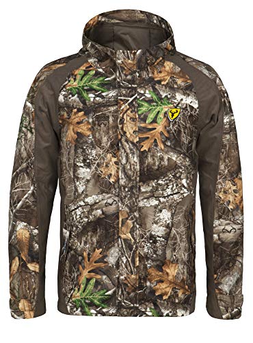 SCENTBLOCKER Blocker Outdoors Shield Series Drencher Men's Insulated Late Season Breathable Waterproof Hooded Full Zip Rain Camo Hunting Jacket (RT Edge, Medium)
