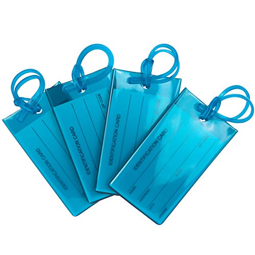 4 Pack TravelMore Luggage Tags for Suitcases, Flexible Silicone Travel ID Identification Labels Set for Bags & Baggage – Blue