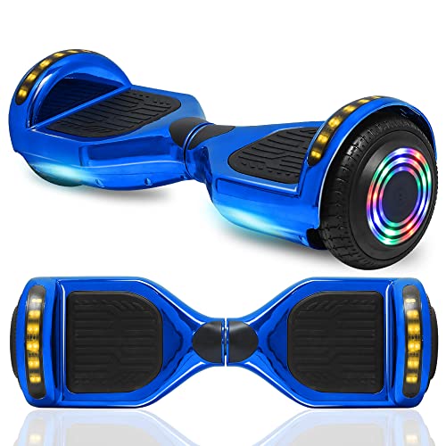 cho New Hoverboard Electric Smart Self Balancing Scooter with Built-in Wireless Speaker 6.5“ LED Wheels and Side Lights Safety Certified (Chrome Blue)