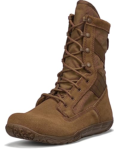 Tactical Research Mini-Mil TR105 8' Tactical Boots for Men - Minimalist Army/Air Force OCP ACU Coyote Brown Leather with Low Drop and Slip-Resistant Vibram Tarsus Outsole, Coyote - 11.5 W